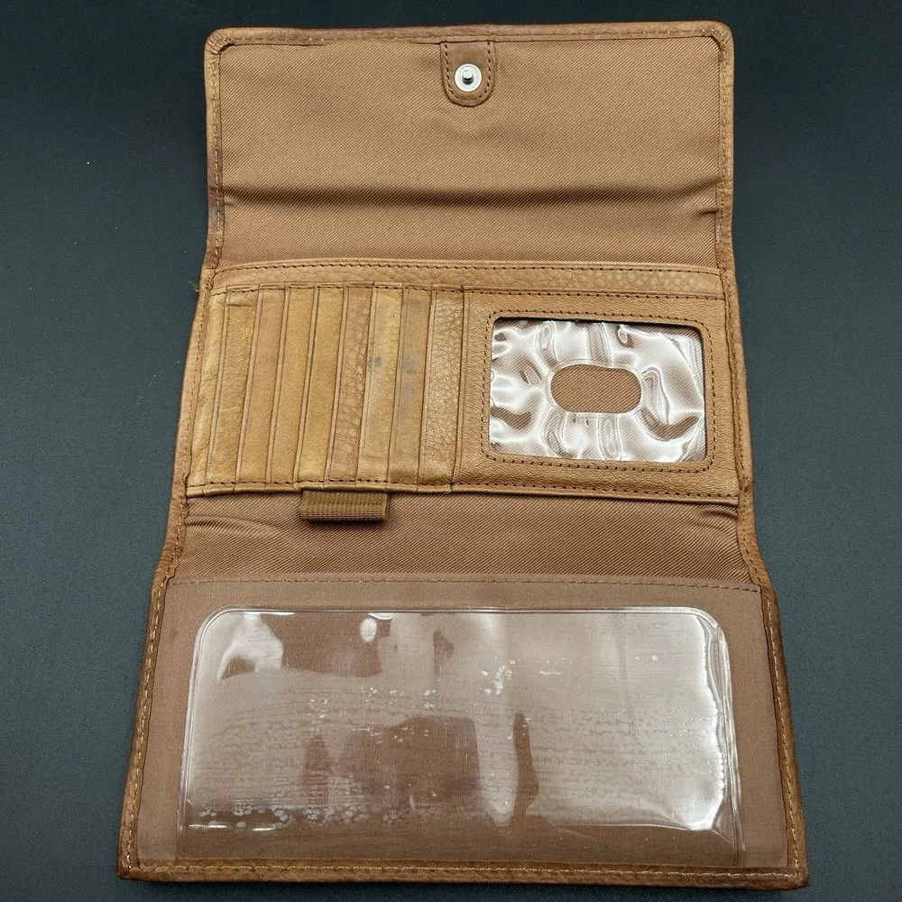 Vintage Fossil Brown Leather Clutch Wallet Checkbook Organizer Snap Closure - Picture 4 of 12